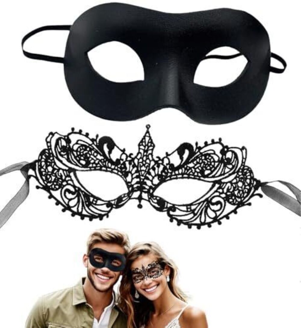 9787 2Pcs Masquerade Mask , Lace Eye Mask for Couples, Adjustable